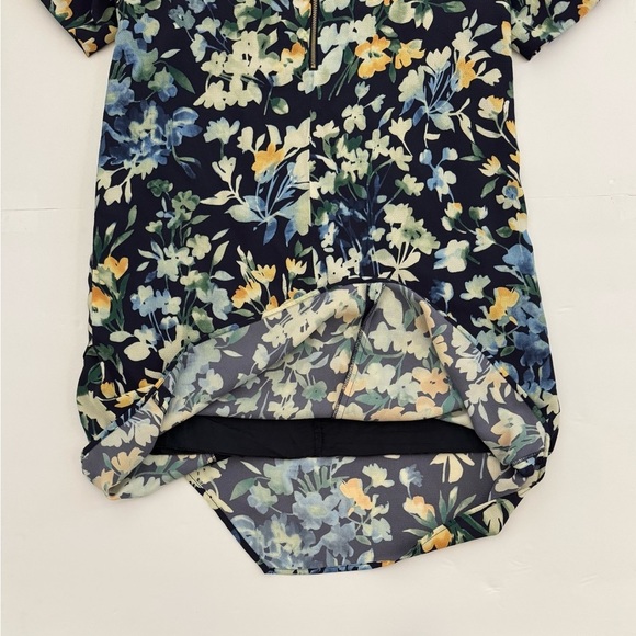 Slate & Willow Blue Floral Flower Throw Shift Short Sleeve Mini Dress, Size 10 - Picture 11 of 14